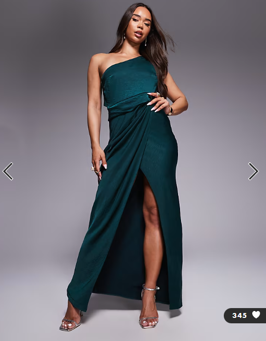 Asos - one shoulder satin knot detail maxi dress in dark green