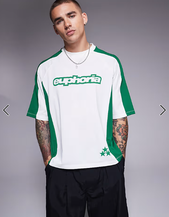 ASOS DESIGN boxy oversized t-shirt with panelling and text graphic in white sports fabric .