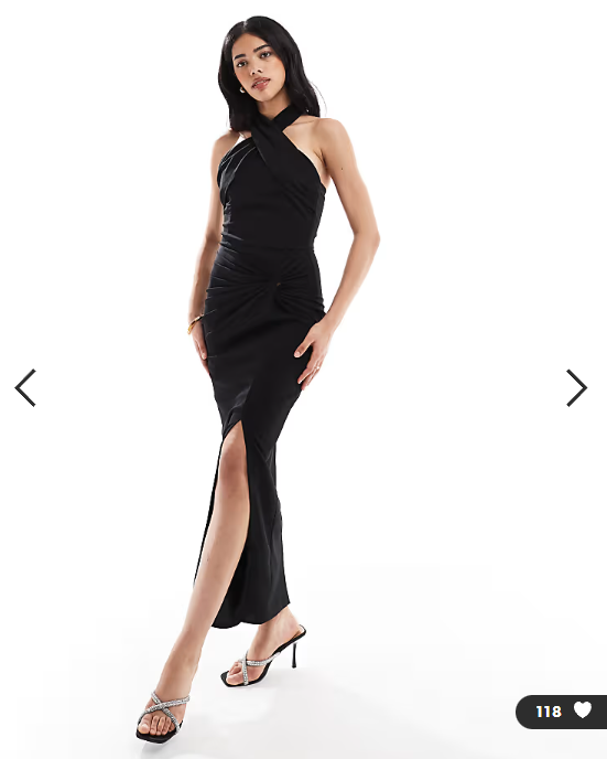 TFNC crepe halter neck maxi dress with thigh split in black