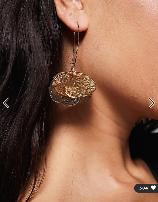 ASOS DESIGN drop earrings in wire petal design in gold tone