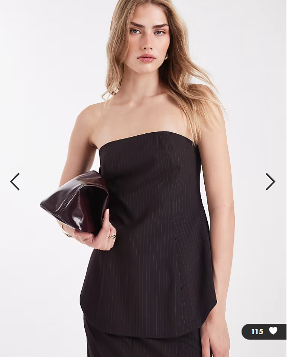 ASOS DESIGN tailored curved hem peplum bandeau co-ord top in burgundy pinstripe