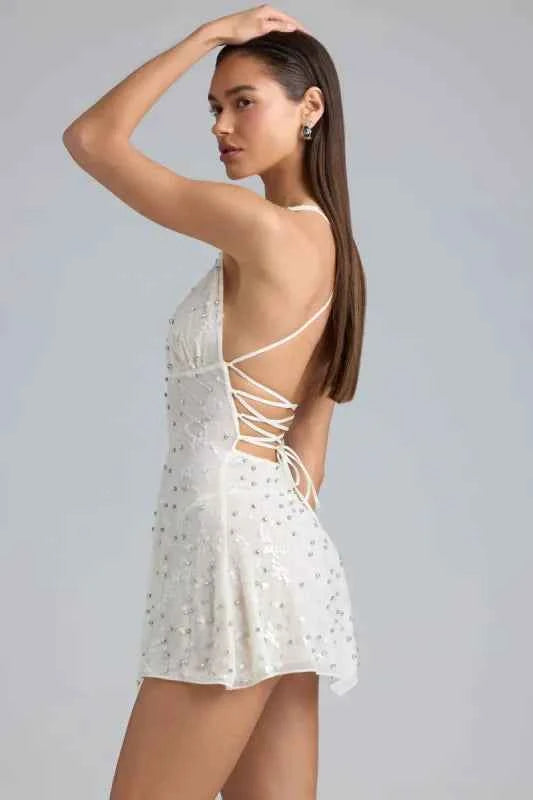 Ohpolly Embellished Multi-Strap Mini Dress in Ivory