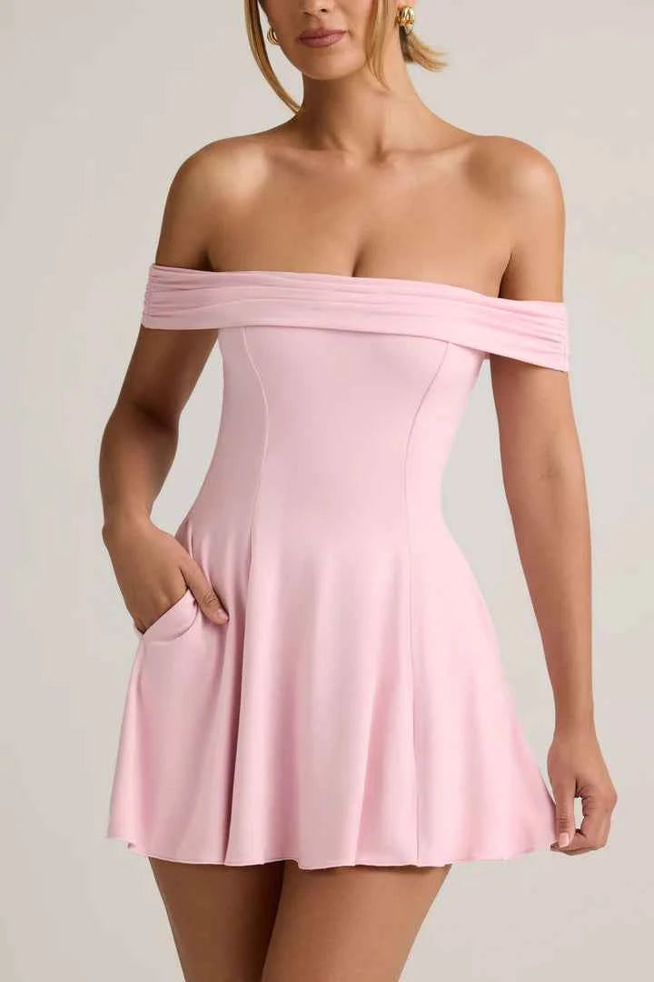 Ohpolly - Modal Off-Shoulder A-Line Mini Dress in Baby Pink