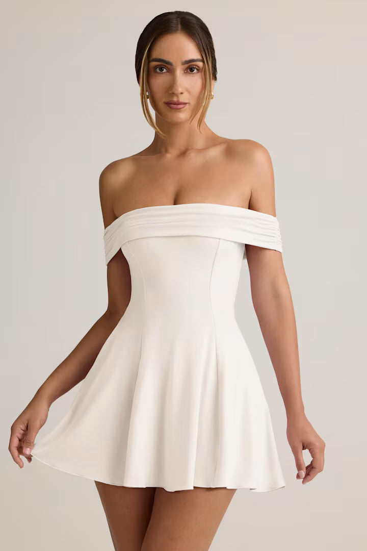 Ohpolly Modal Off-Shoulder A-Line Mini Dress in White