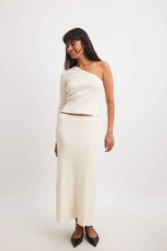 Na-kd Knitted One Shoulder Top & Midi Skirt SET