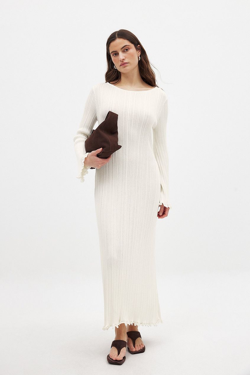Na-kd Knitted Round Neck Frill Maxi Dress