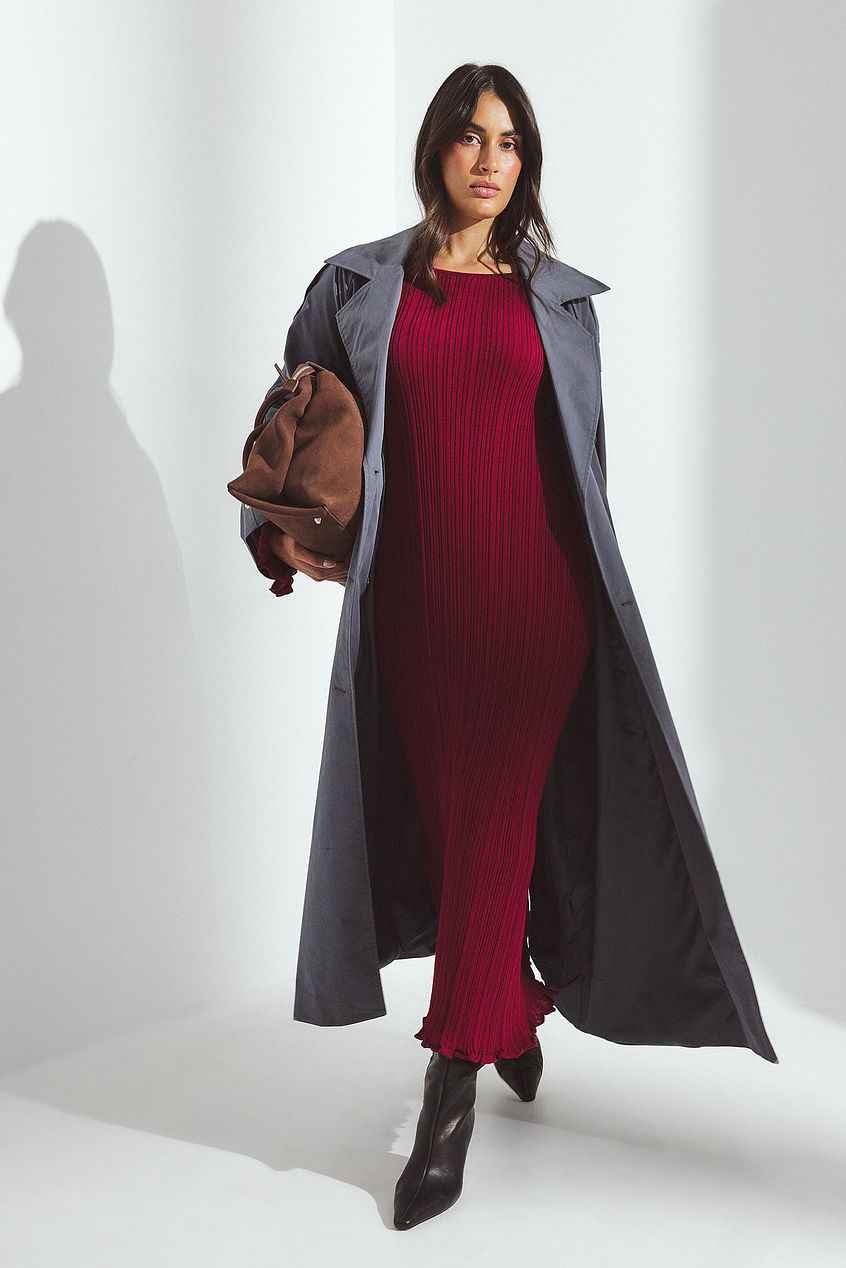 Na-kd Knitted Round Neck Frill Maxi Dress