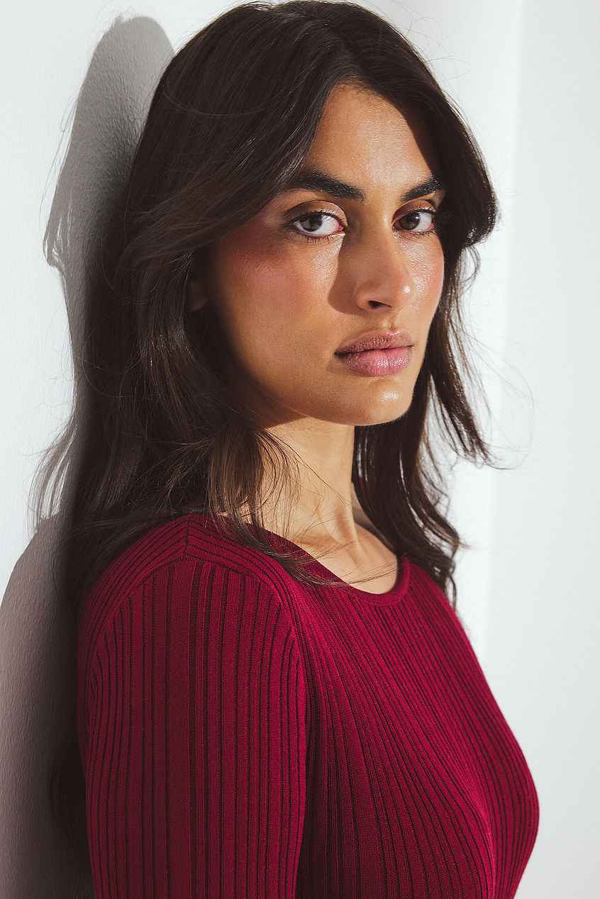 Na-kd Knitted Round Neck Frill Maxi Dress