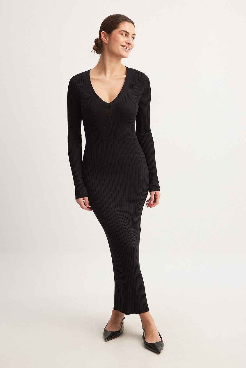 Na-kd Knitted V-Neck Midi Dress