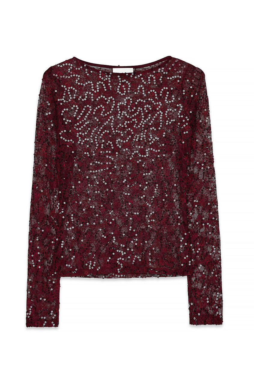 Na-kd Lace Sequin Long Sleeve Top