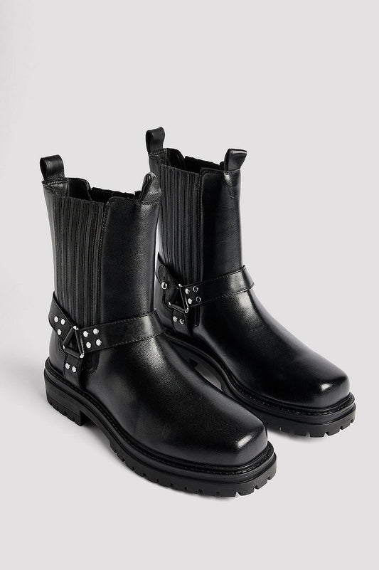 Leather Chunky Biker Boots