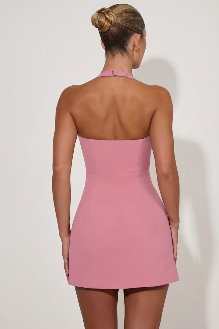 Ohpolly  Heart-Detail Halterneck A-Line Mini Dress in Dusty Pink