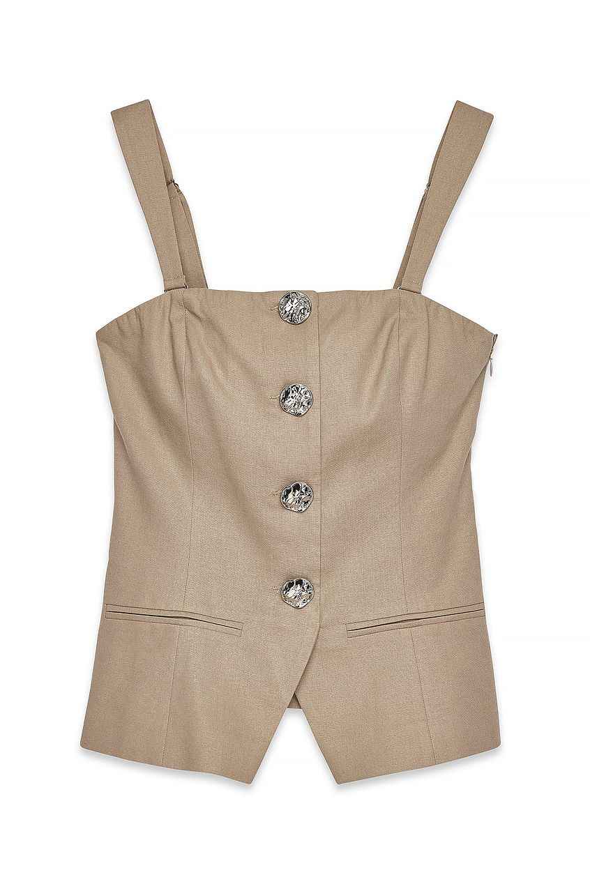 Na-kd Linen Blend Button Detail Vest