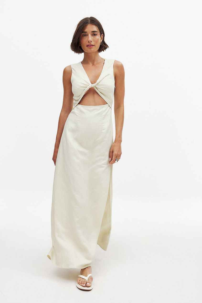 Na-kd Linen Blend Cut Out Maxi Dress