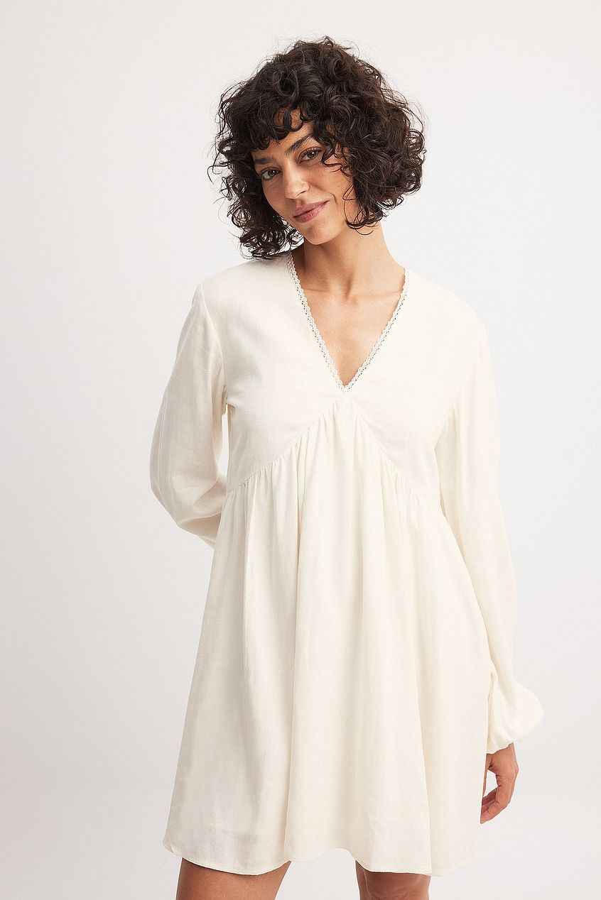 Na-kd Linen Blend Lace Trim Mini Dress