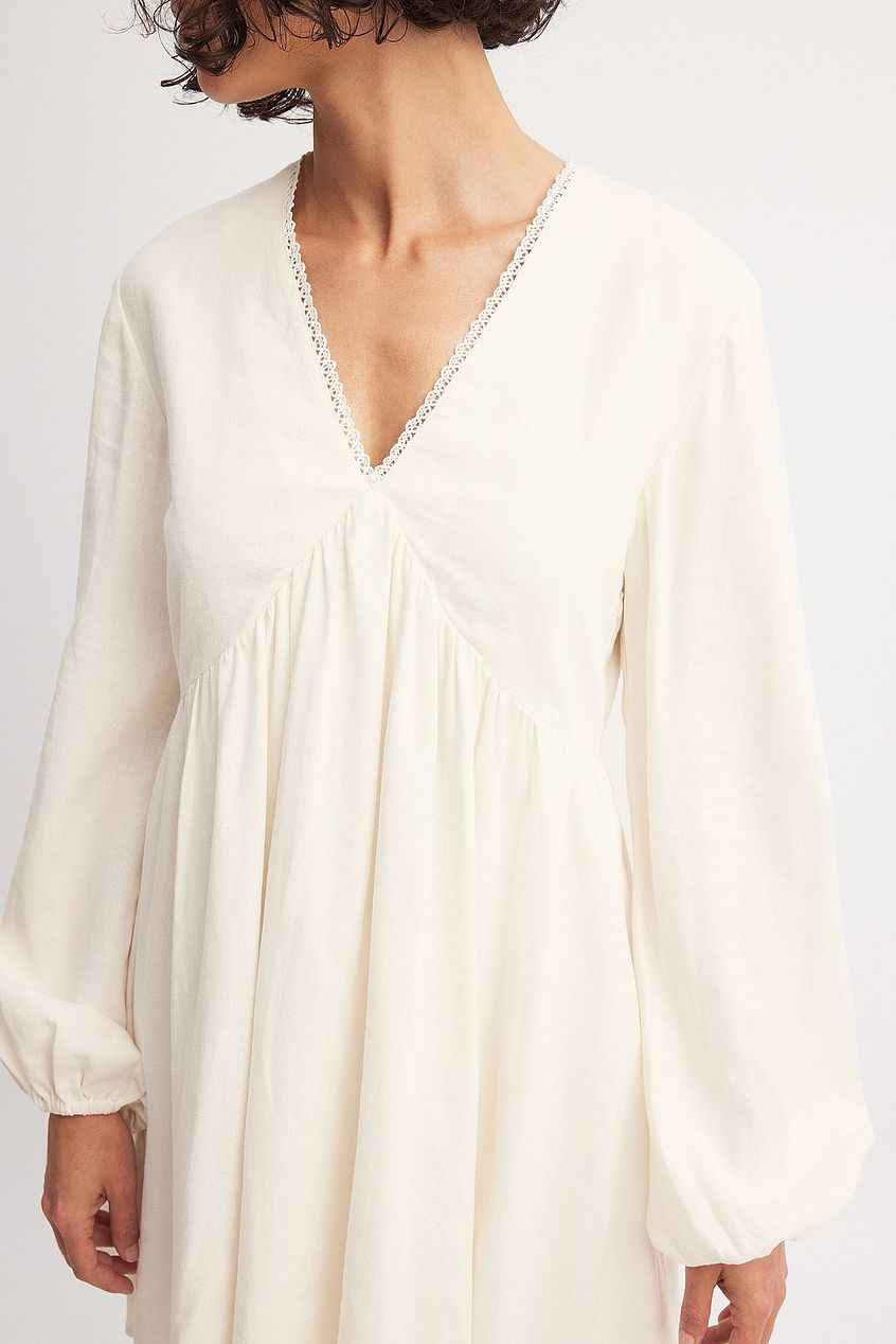 Na-kd Linen Blend Lace Trim Mini Dress