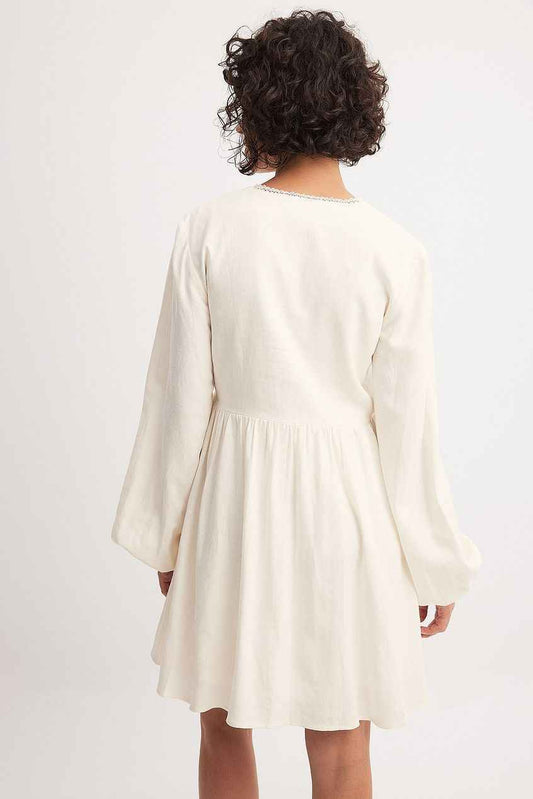 Na-kd Linen Blend Lace Trim Mini Dress