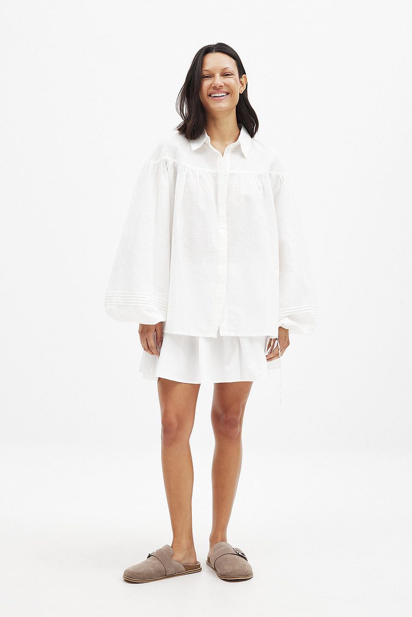 Na-kd Linen Blend Pleated Sleeve Detail Shirt