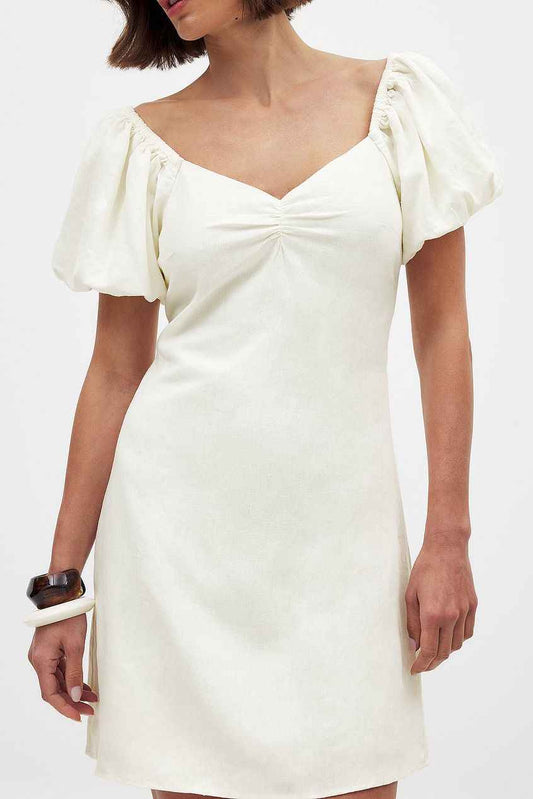 Na-kd Linen Blend Puff Shoulder Mini Dress