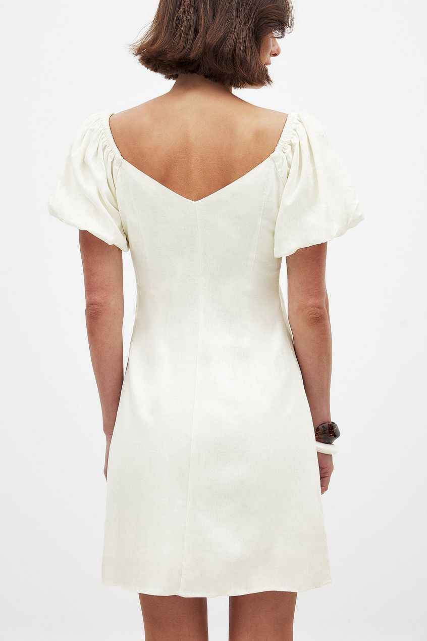 Na-kd Linen Blend Puff Shoulder Mini Dress