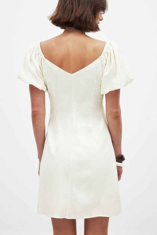 Na-kd Linen Blend Puff Shoulder Mini Dress