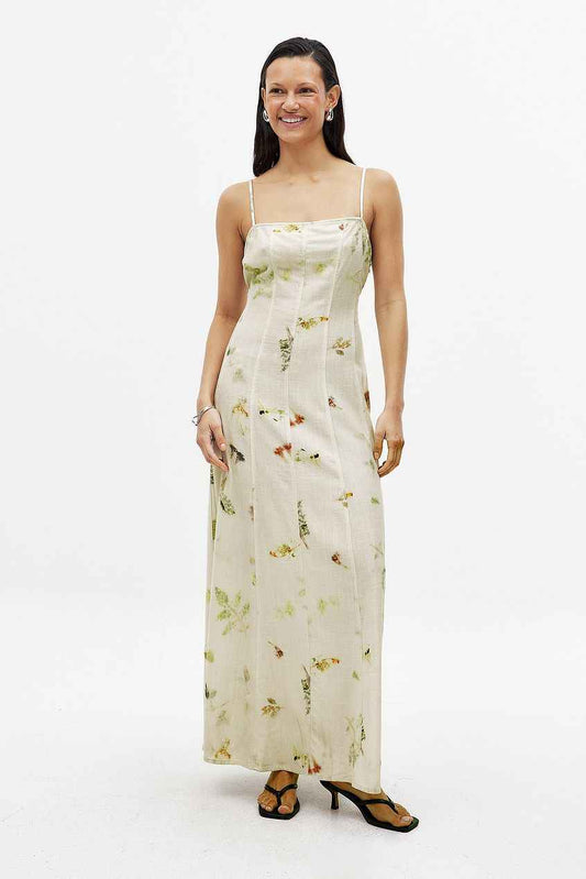 Na-kd Linen Blend Seam Detail Maxi Dress