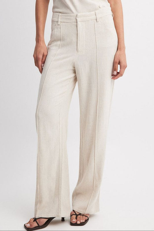 Linen Blend Straight High Waist Pants