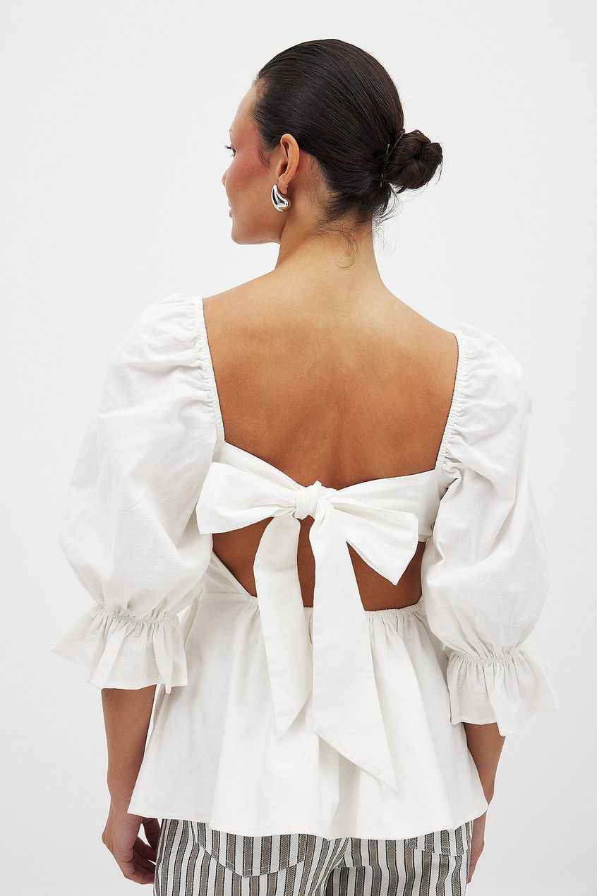 Na-kd Linen Blend Tie Back Blouse