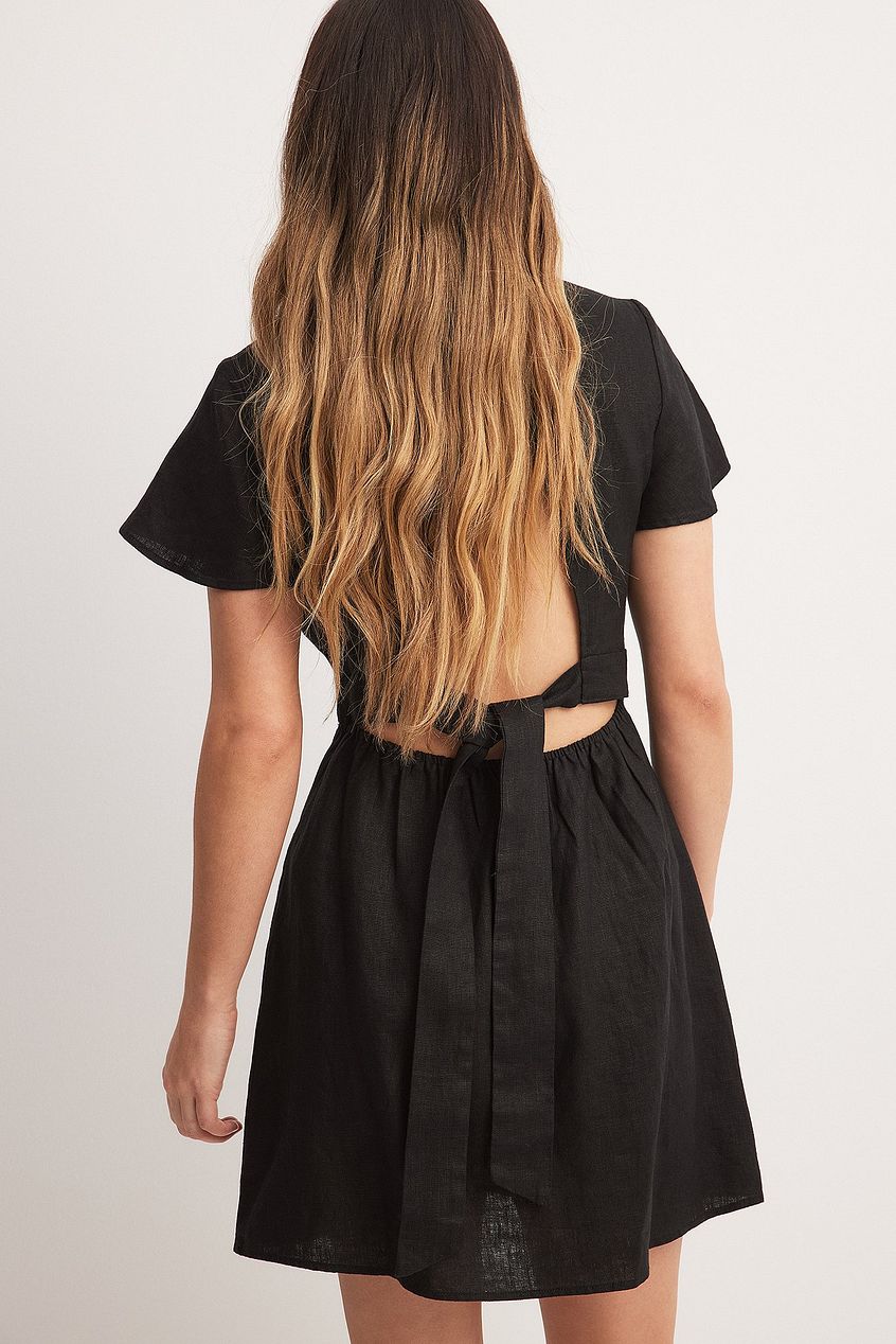 Linen Flowy Tie Back Mini Dress