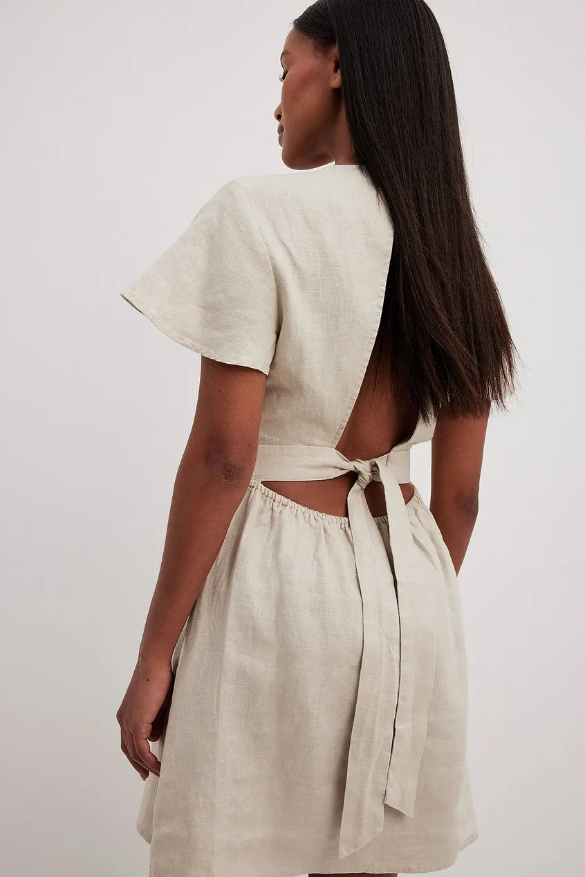 Linen Flowy Tie Back Mini Dress