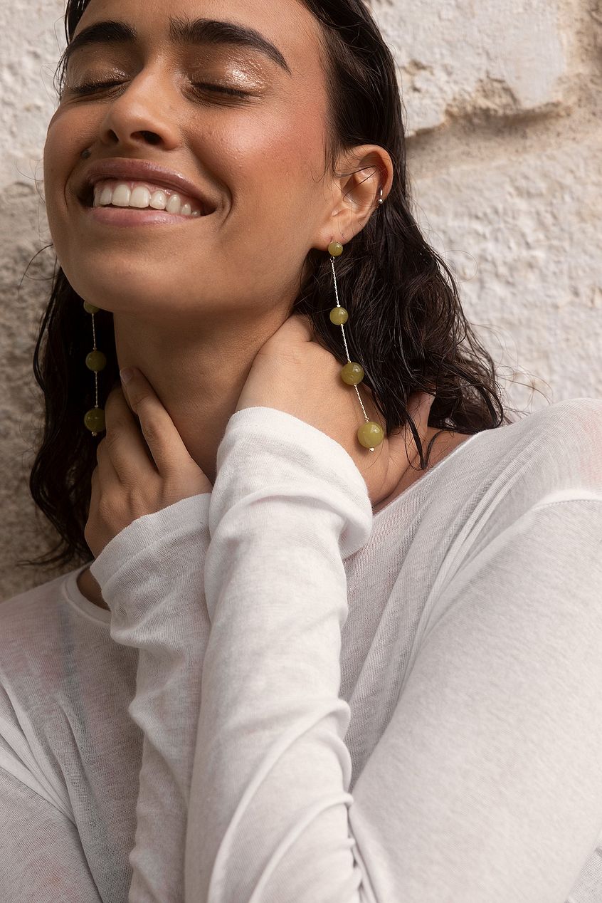 Long Colored Stone Bead Earrings