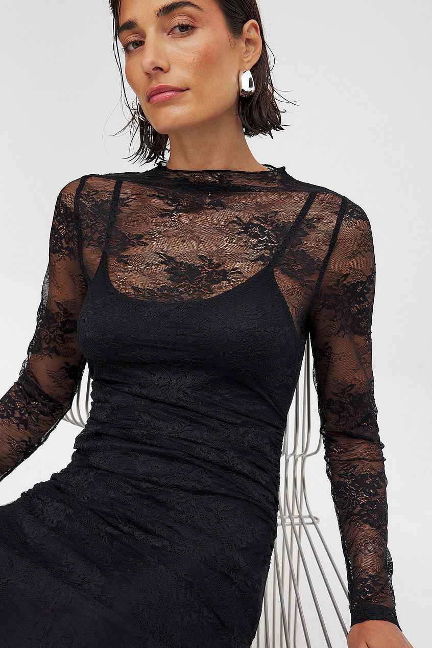 Na-kd Long Sleeve Lace Mini Dress