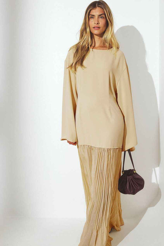Na-kd Long Sleeve Plisse Skirt Maxi Dress