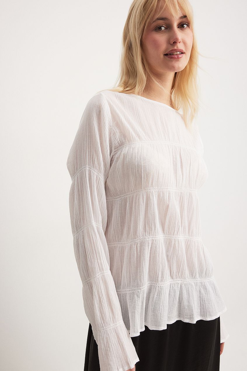 Long Sleeve Smock Detail Blouse