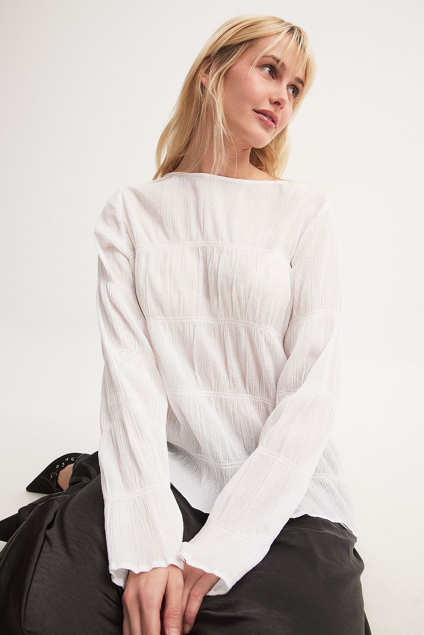Long Sleeve Smock Detail Blouse