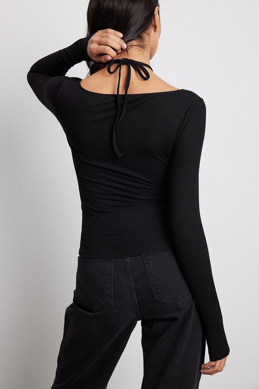 Long Sleeve Strappy Front Top