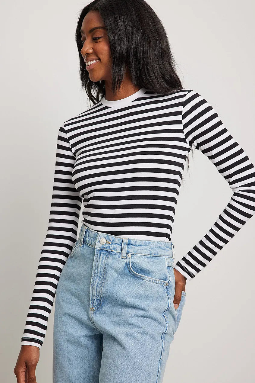 Long Sleeve Striped Fitted Top