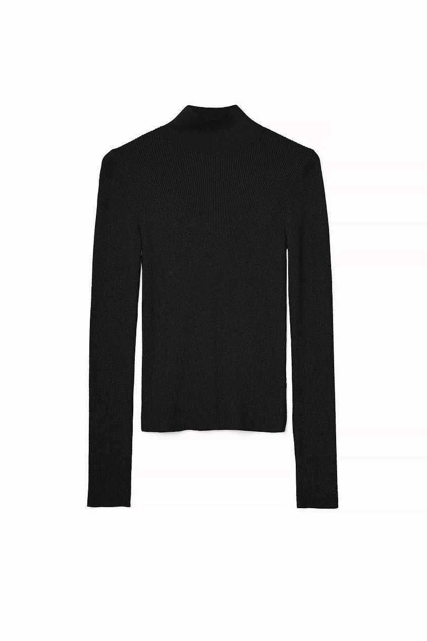 Long Sleeve Turtleneck Ribbed Knitted Top