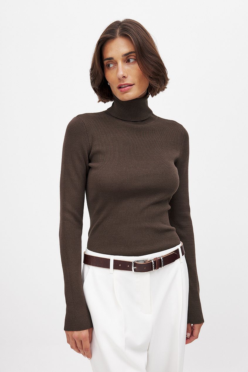 Na-kd Long Sleeve Turtleneck Ribbed Knitted Top