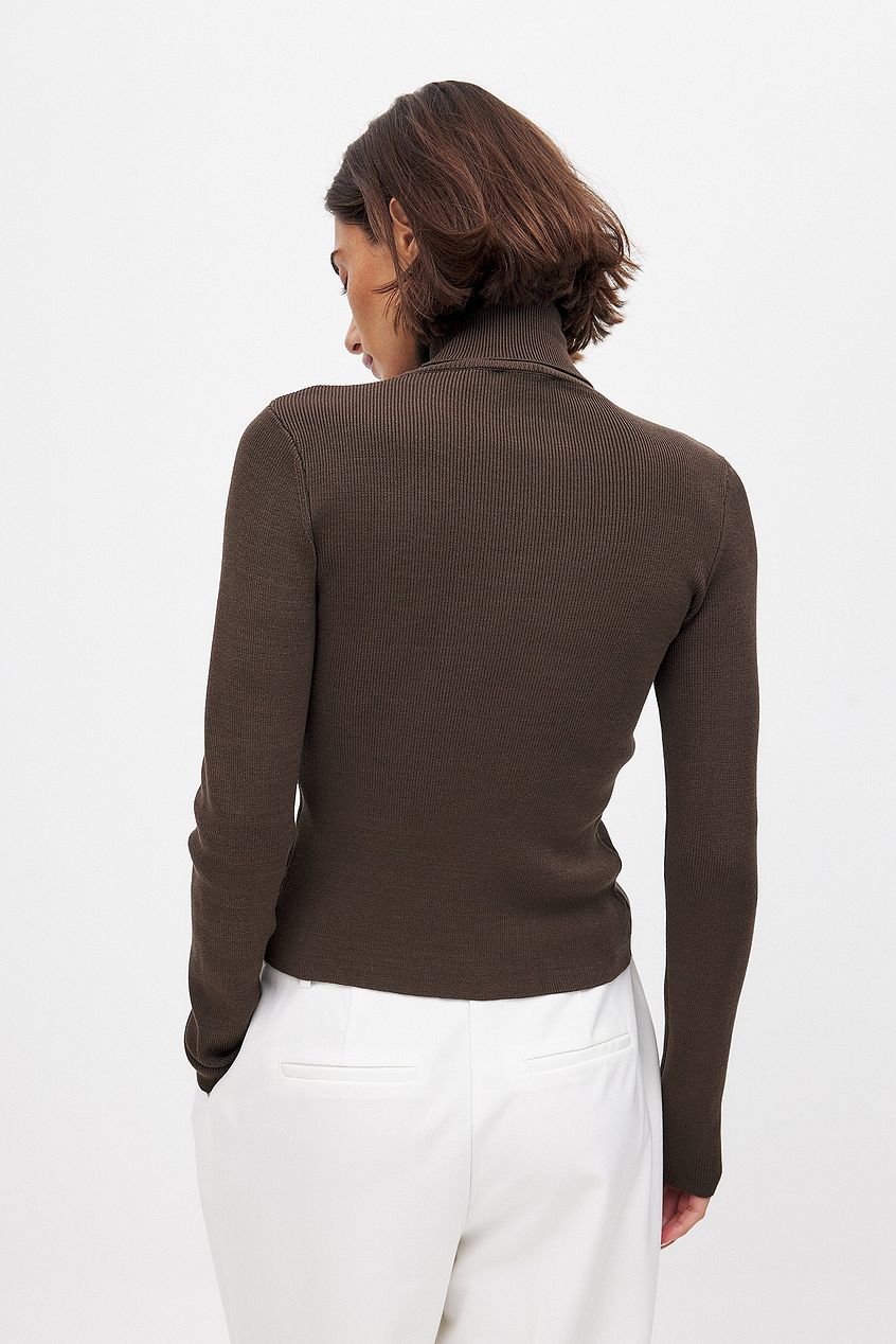 Na-kd Long Sleeve Turtleneck Ribbed Knitted Top
