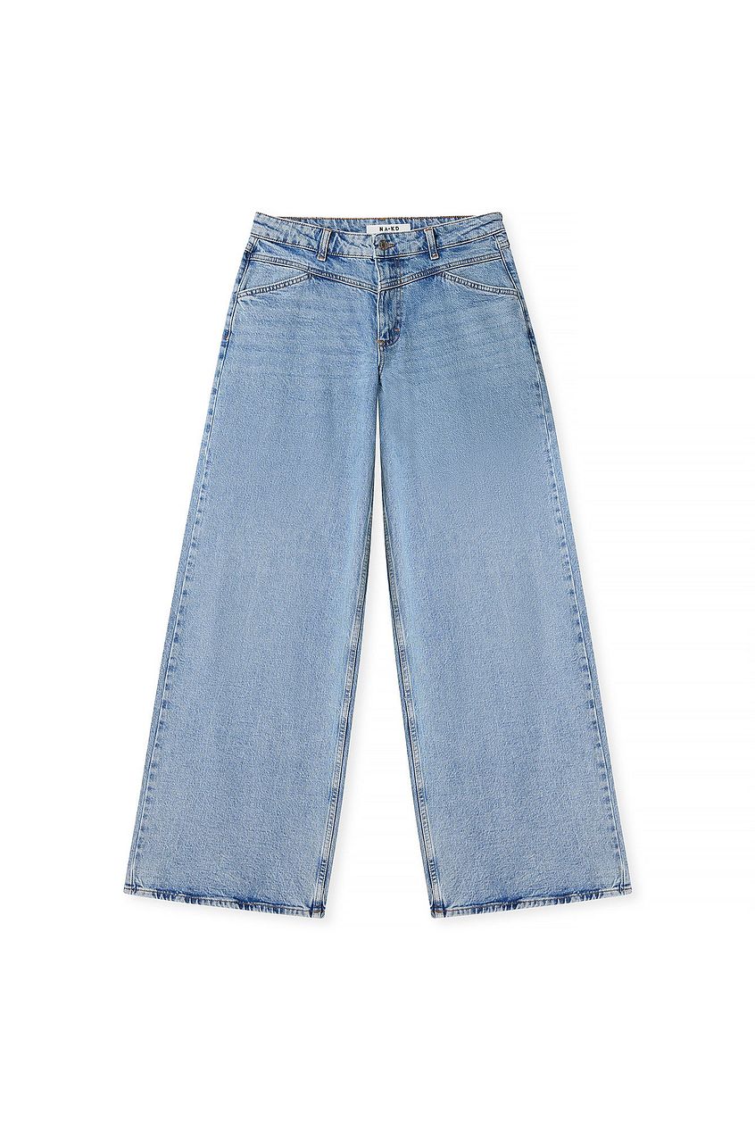 Low Waist Wide Leg Jeans with Seam Details