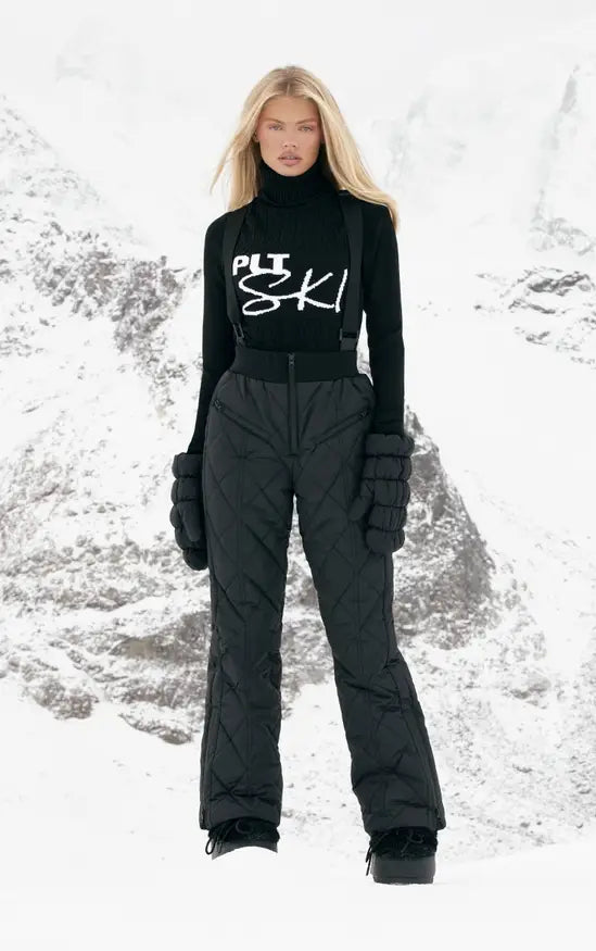 Plt- SKI Black Quilted Fit And Flare Trousers