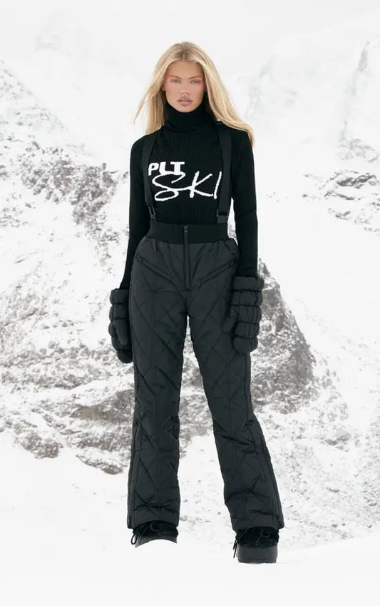 Plt- SKI Black Quilted Fit And Flare Trousers