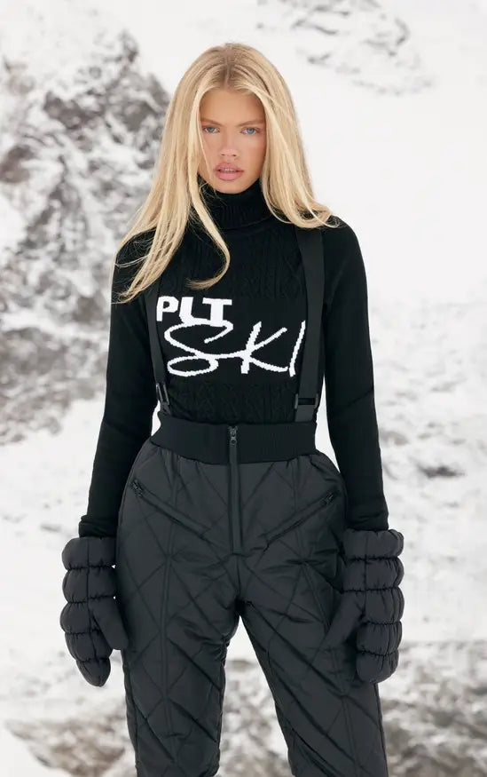 Plt- SKI Black Quilted Fit And Flare Trousers