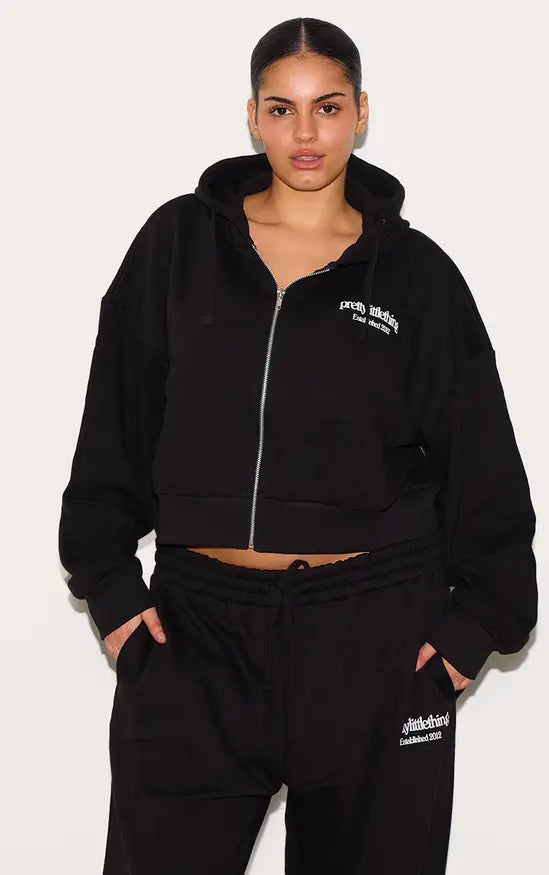 Plt - Plus Black Printed Premium Zip Front Hoodie