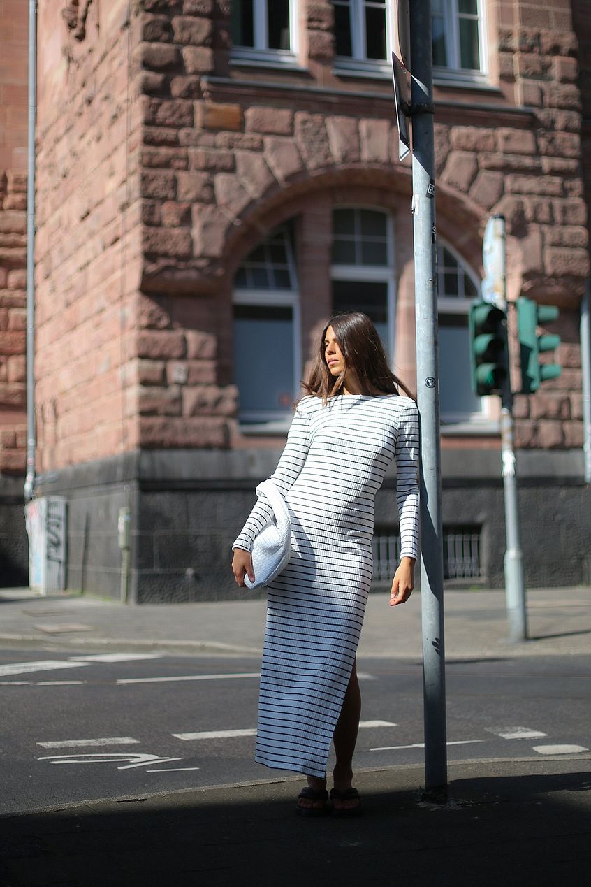 Stripe Deep Back Maxi Dress