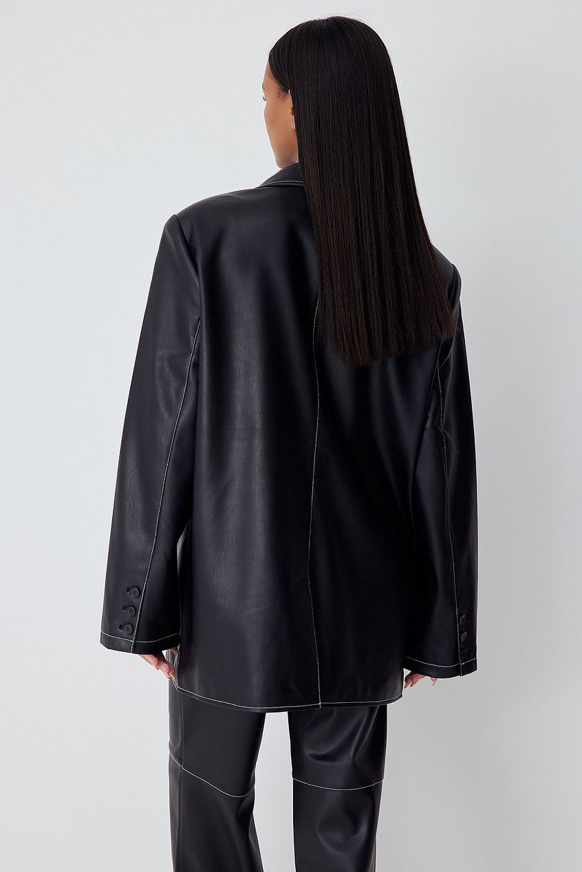 Contrast Stitch Oversized PU Blazer