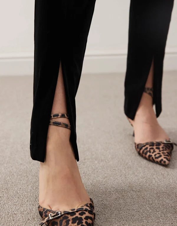 Miss Selfridge velvet tailored split front trouser in black