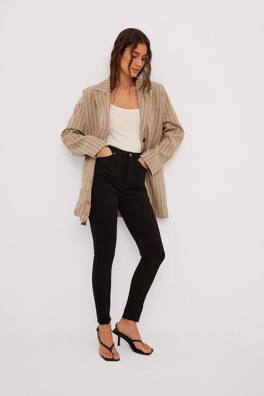Skinny High Waist Raw Hem Jeans