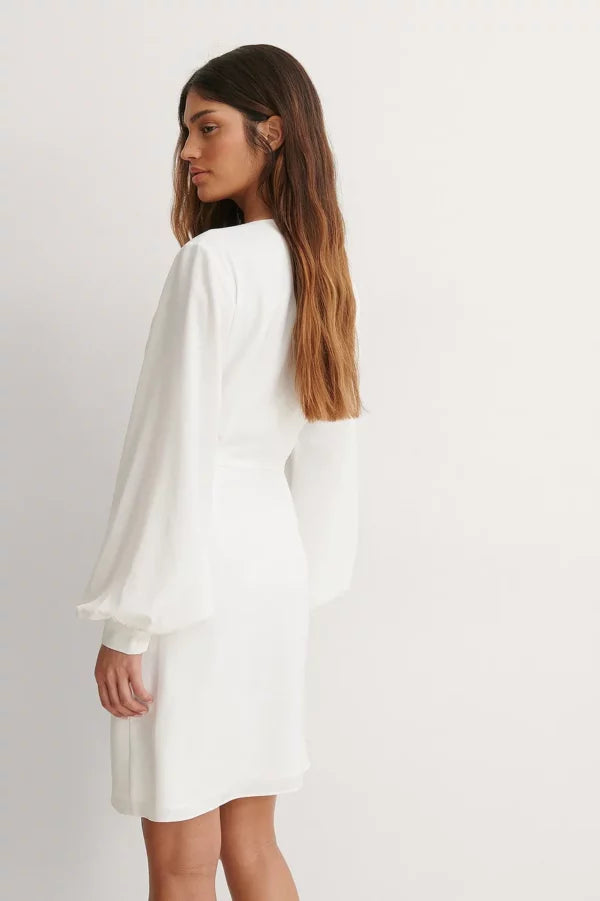 Gathered Overlap Dress White